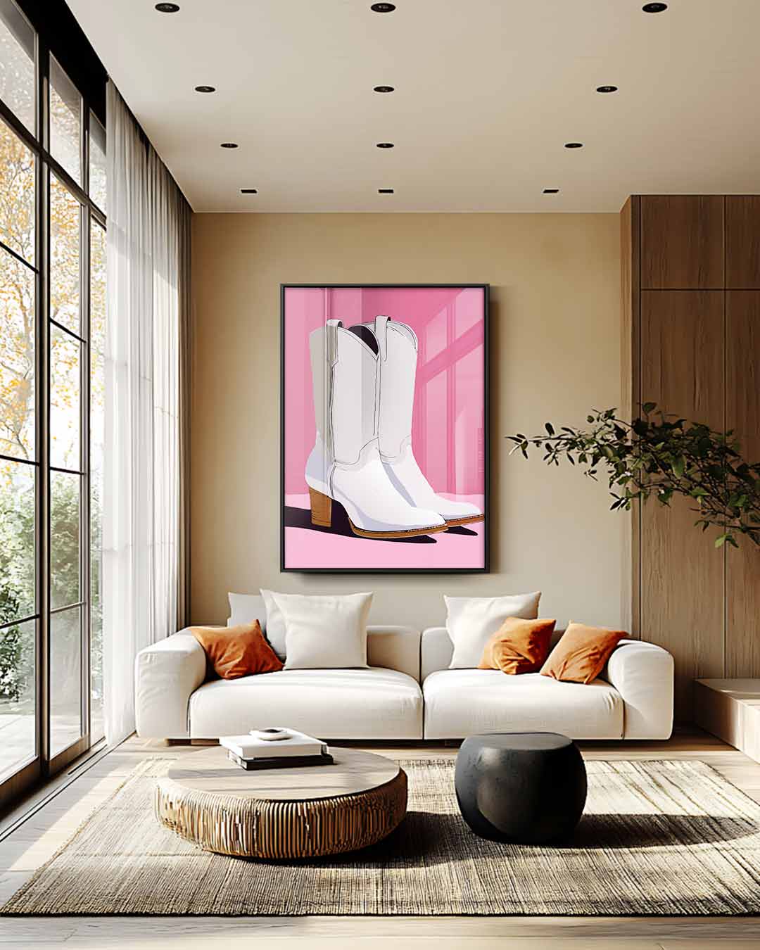 Cowboylaarzen op Roze Kunstwerk-canvas-dibond-plexiglas-wanddecoratie-WallArtistic