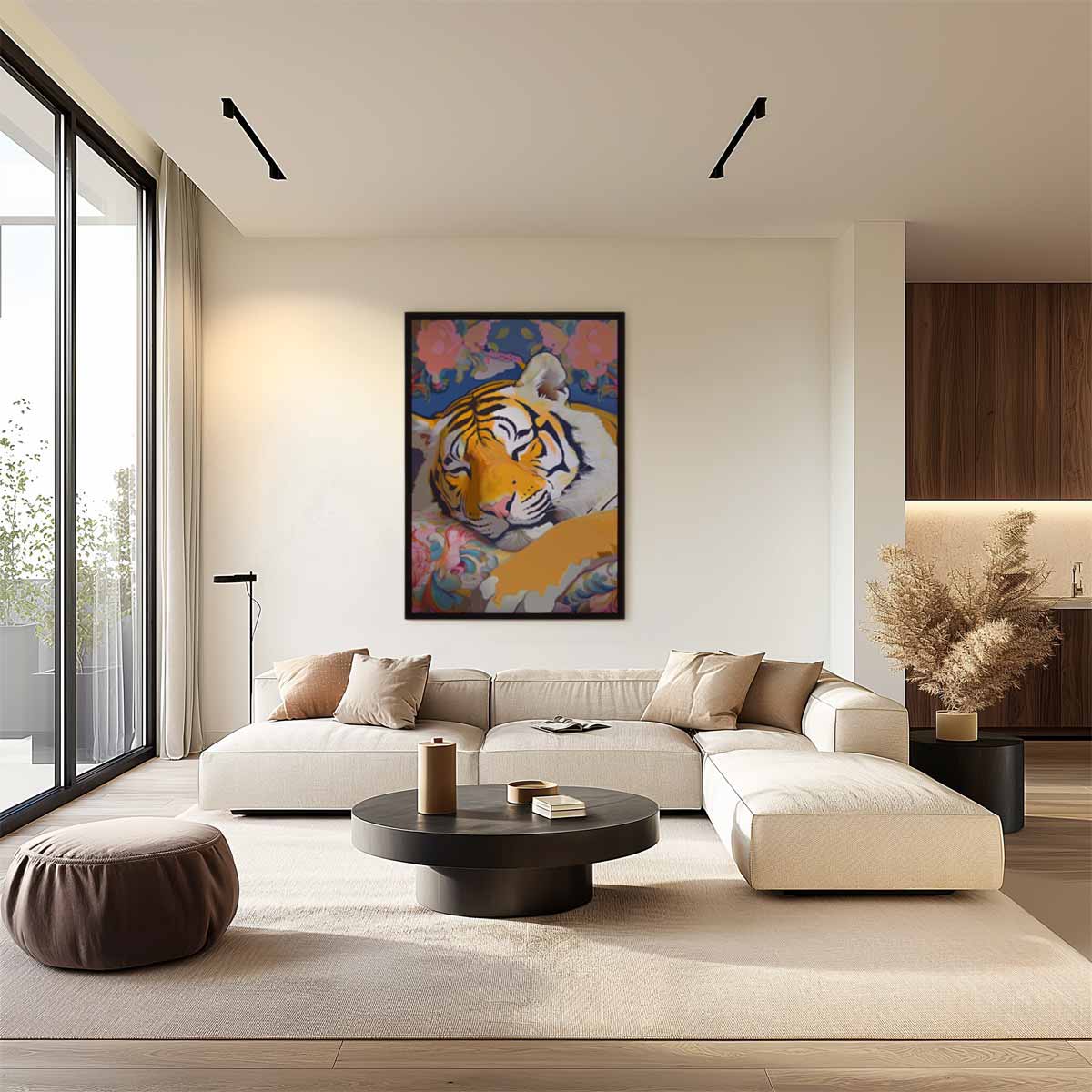 Dromerige Tijgersluimer Kunstwerk-canvas-dibond-plexiglas-wanddecoratie-WallArtistic