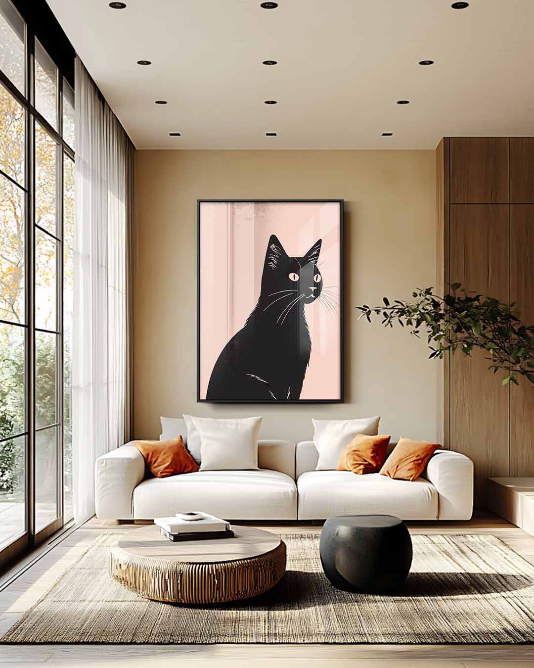 Stijlvolle Zwarte Kat Illustratie Kunstwerk-canvas-dibond-plexiglas-wanddecoratie-WallArtistic