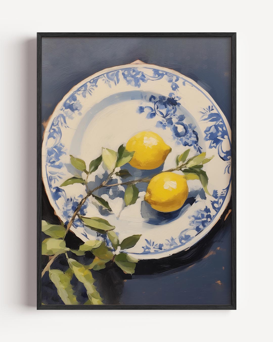 Zomerse Citroen Op Blauwe Porselein Poster-WallArtistic