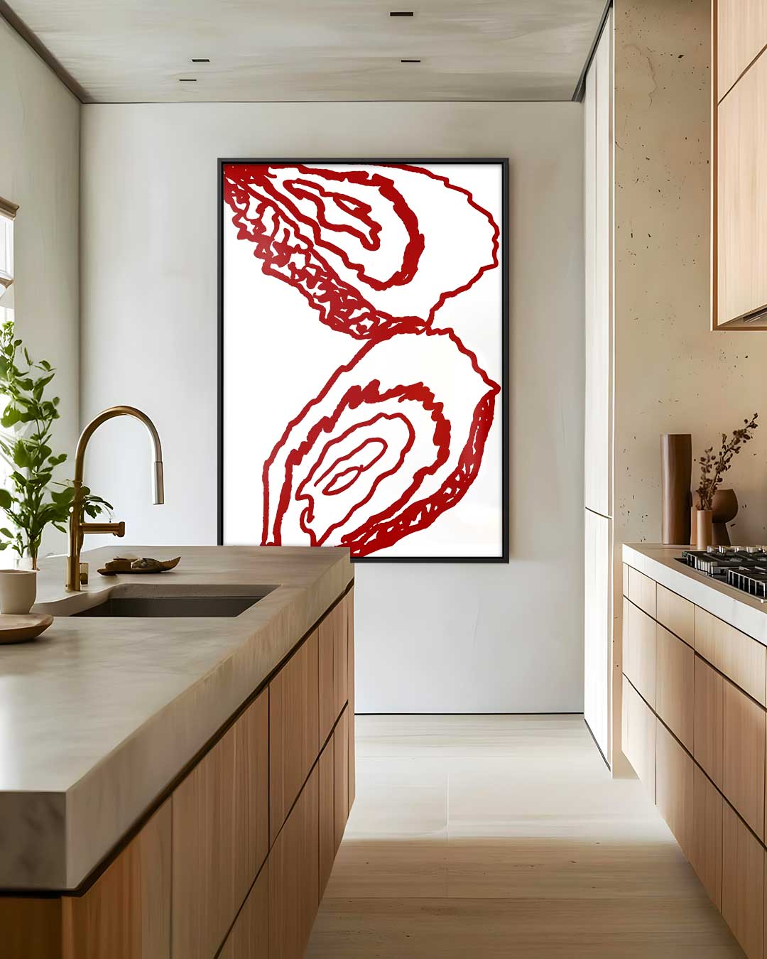 Rode Oester Lijnen Kunstwerk-canvas-dibond-plexiglas-wanddecoratie-WallArtistic