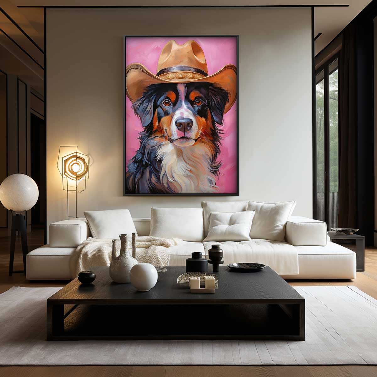 Stoere Hond met Cowboyhoed Kunstwerk-canvas-dibond-plexiglas-wanddecoratie-WallArtistic