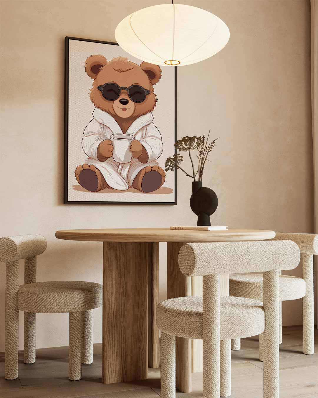 Chillende Beer in Badjas Kunstwerk-canvas-dibond-plexiglas-wanddecoratie-WallArtistic