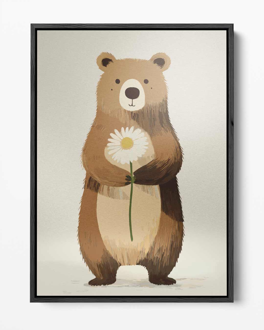 Vrolijke Beer met Bloem Kunstwerk-canvas-dibond-plexiglas-wanddecoratie-WallArtistic