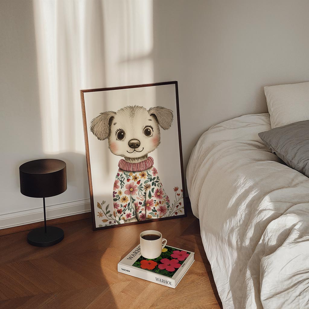 Schattige Puppy met Bloemen Trui Poster