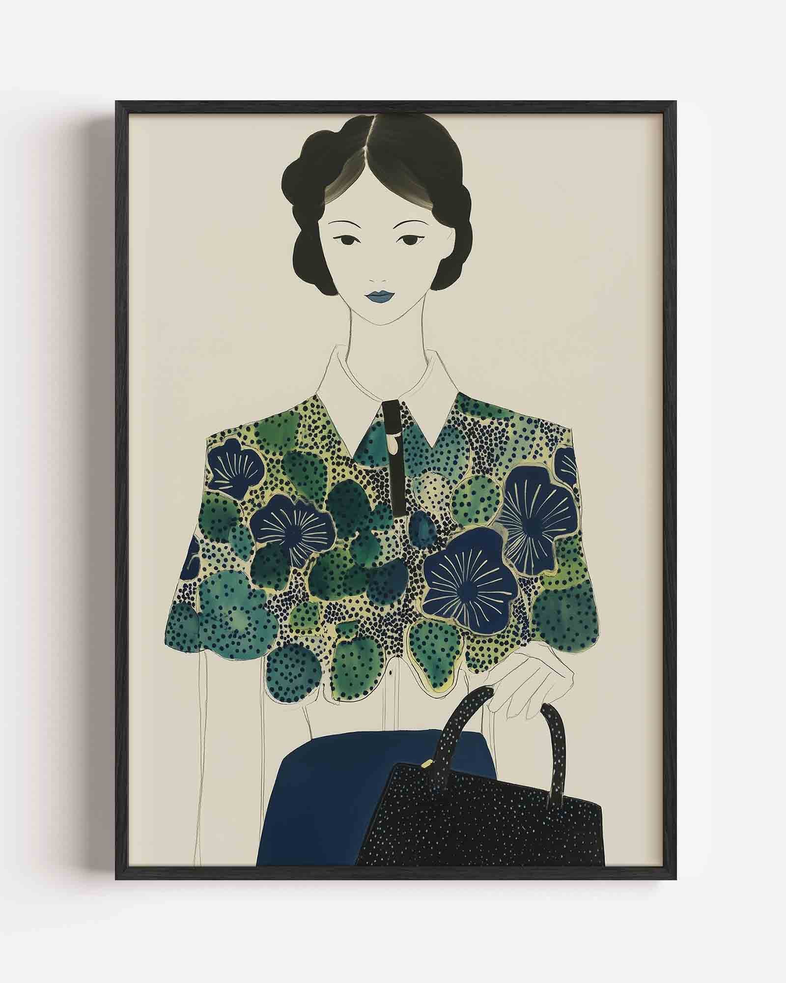 Vrouw met bloemenblouse Poster