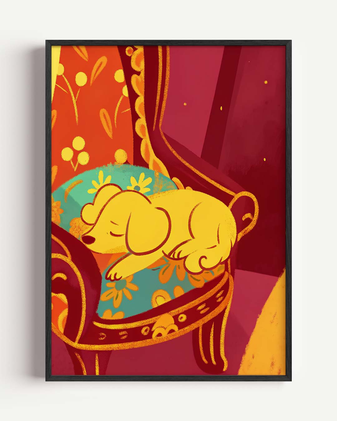 Slapende Hond op Vintage Stoel Poster