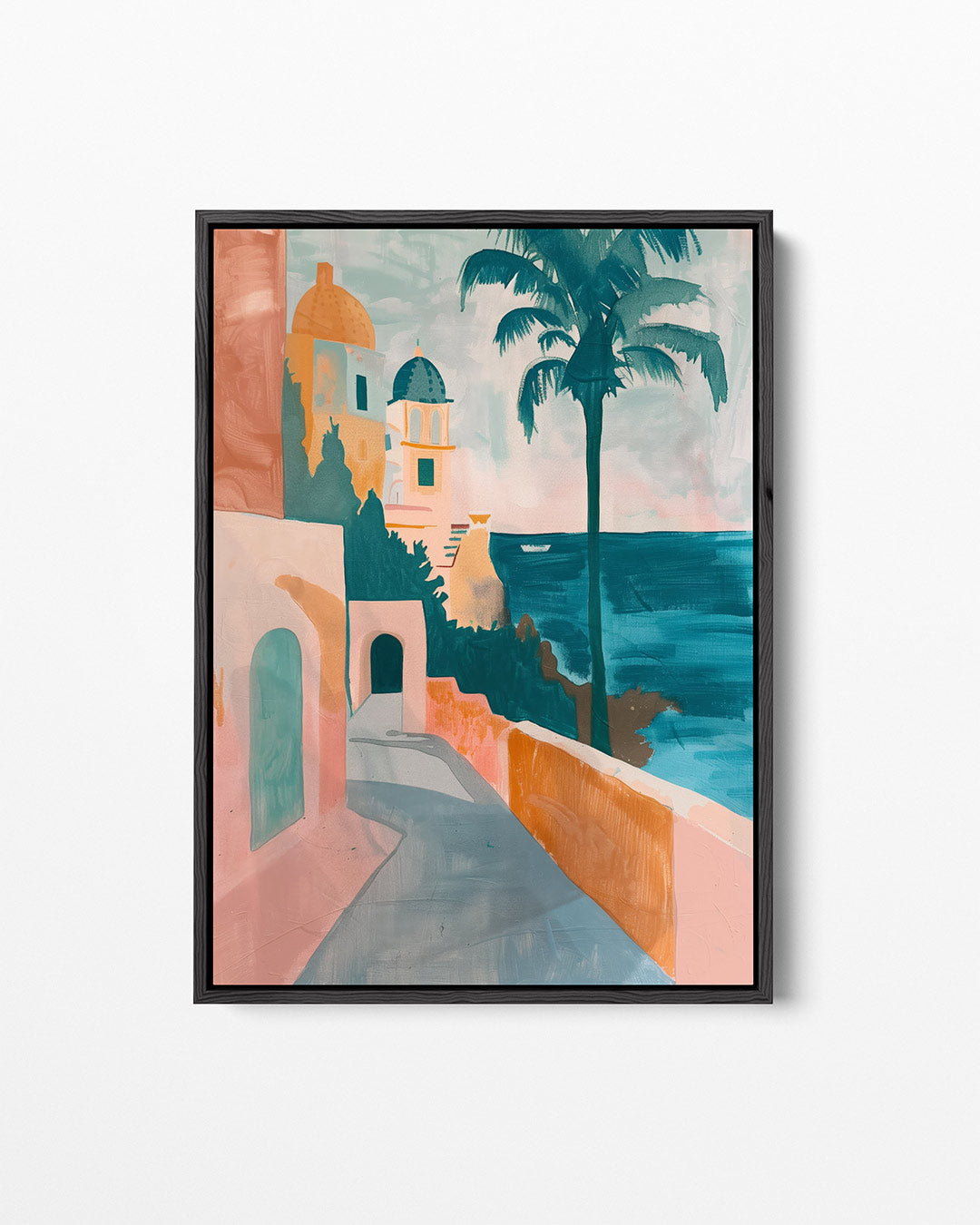 Kleurrijke straat en zee Kunstwerk