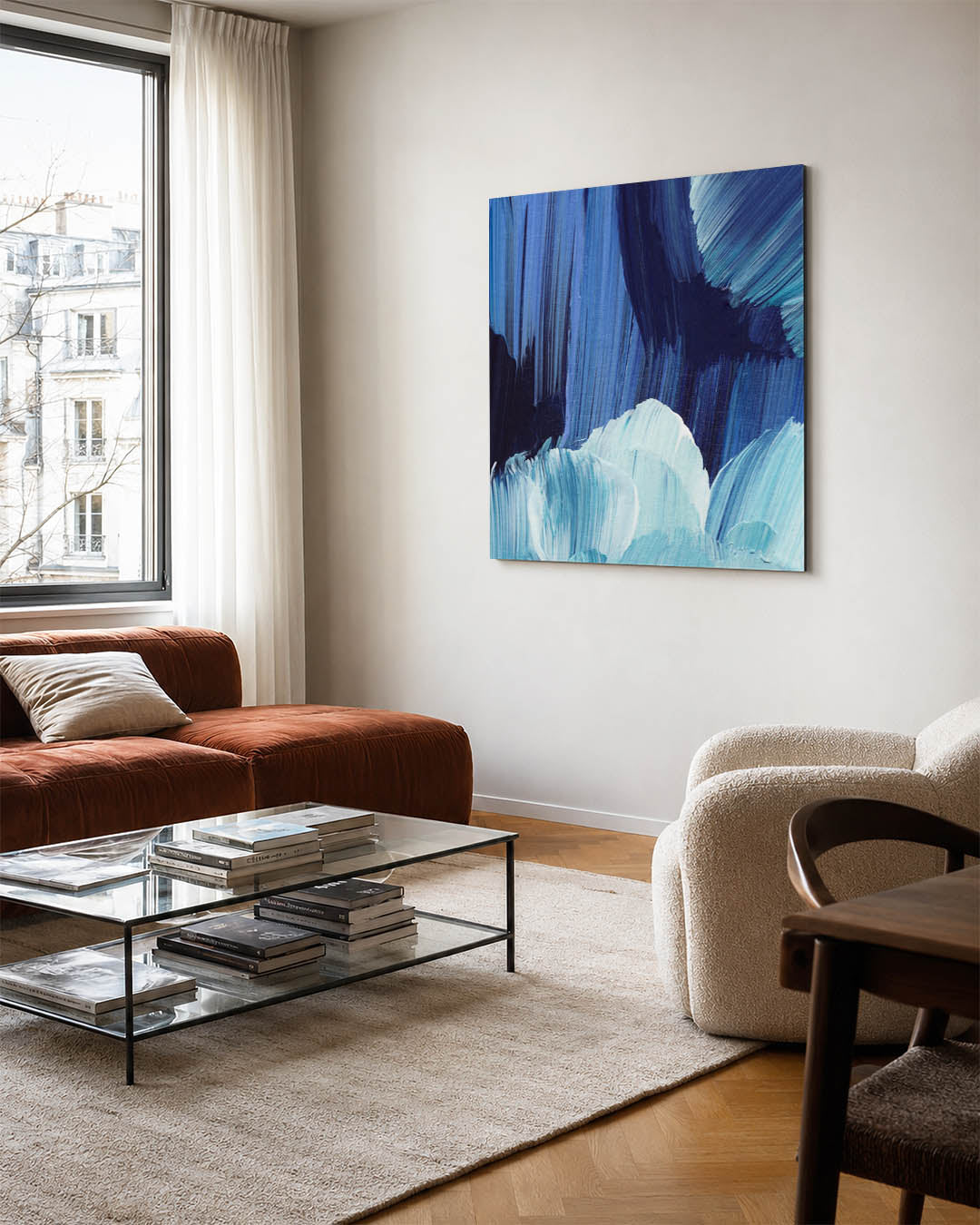Dynamische blauwe strokes Kunstwerk