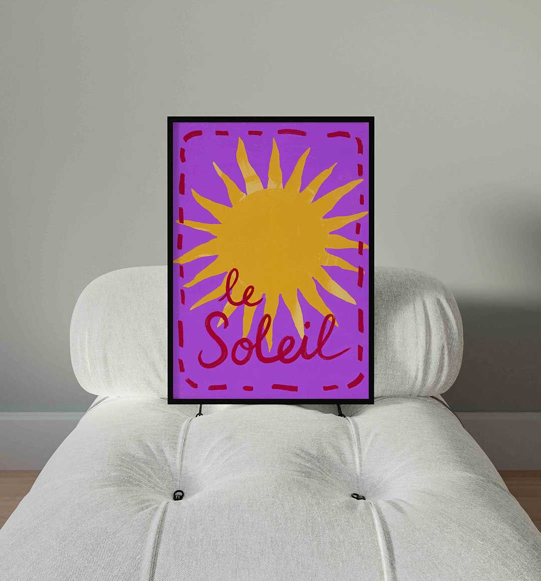 Gele zon op paarse achtergrond Poster