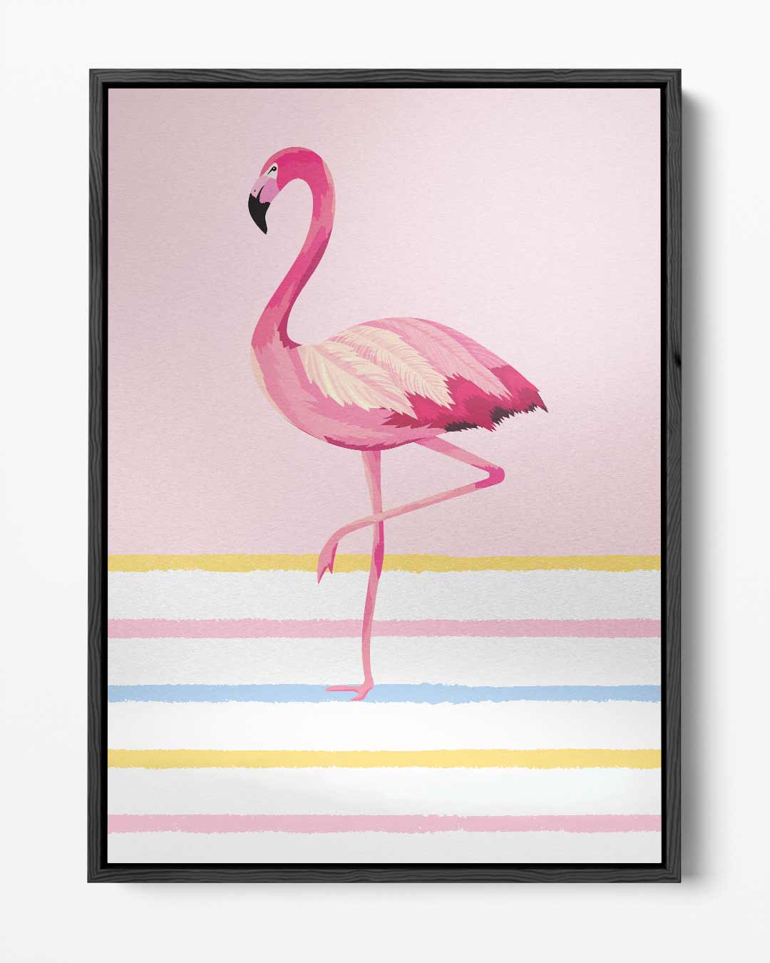 Stijlvolle Flamingo op Strepen Kunstwerk-canvas-dibond-plexiglas-wanddecoratie-WallArtistic