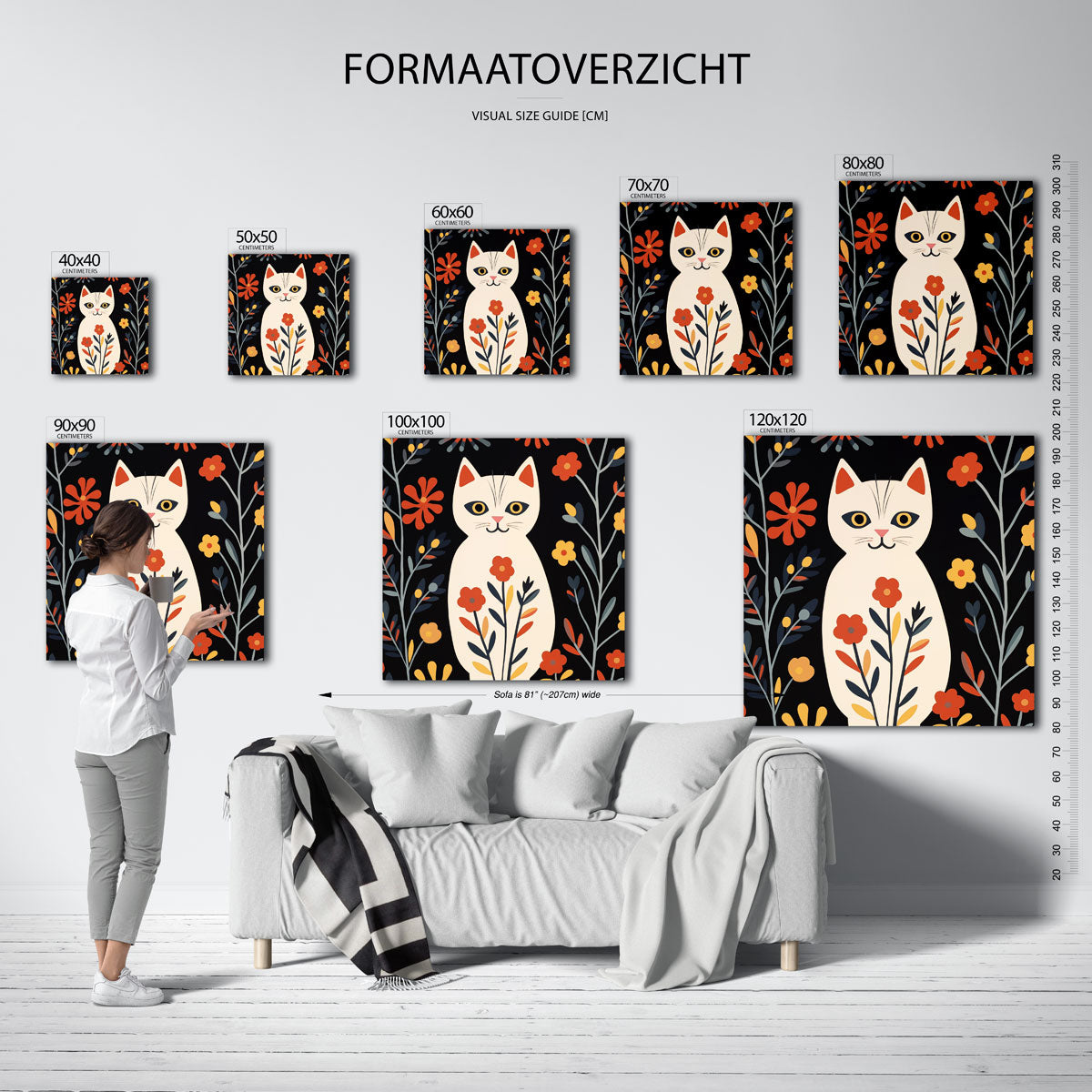 Kat met bloemen Poster