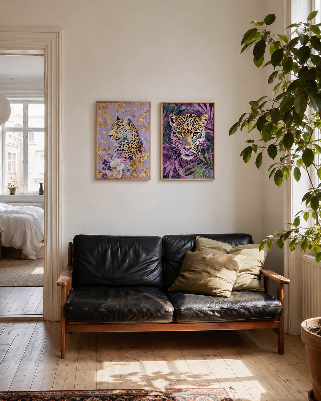 Luipaard en bloemen Posterset