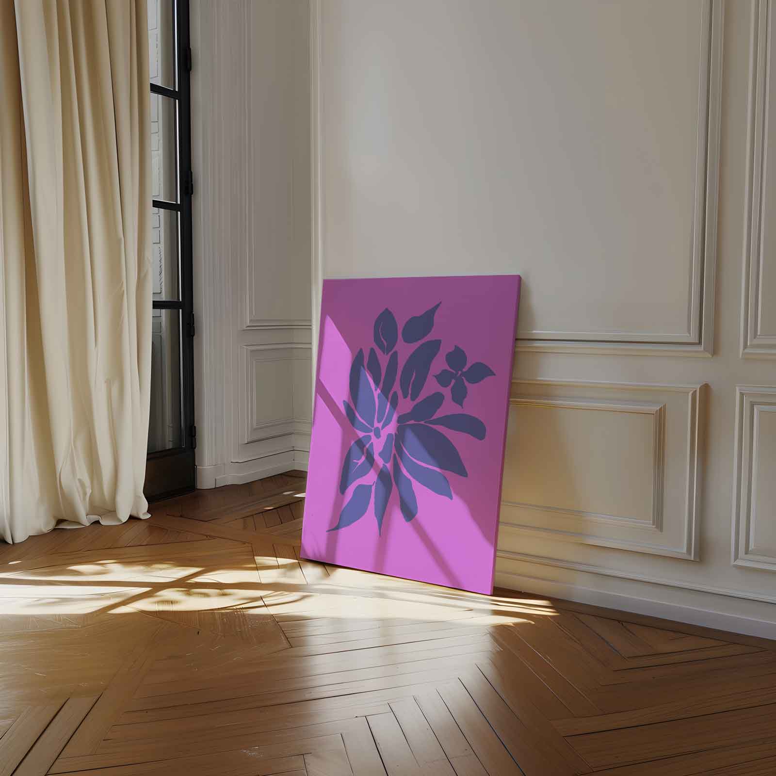 Vrolijke Bloemenprint op Roze Kunstwerk-canvas-dibond-plexiglas-wanddecoratie-WallArtistic
