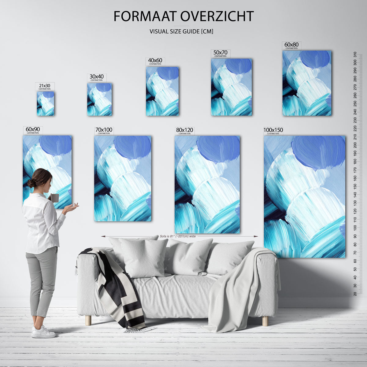 Blauwe penseelstreken Poster