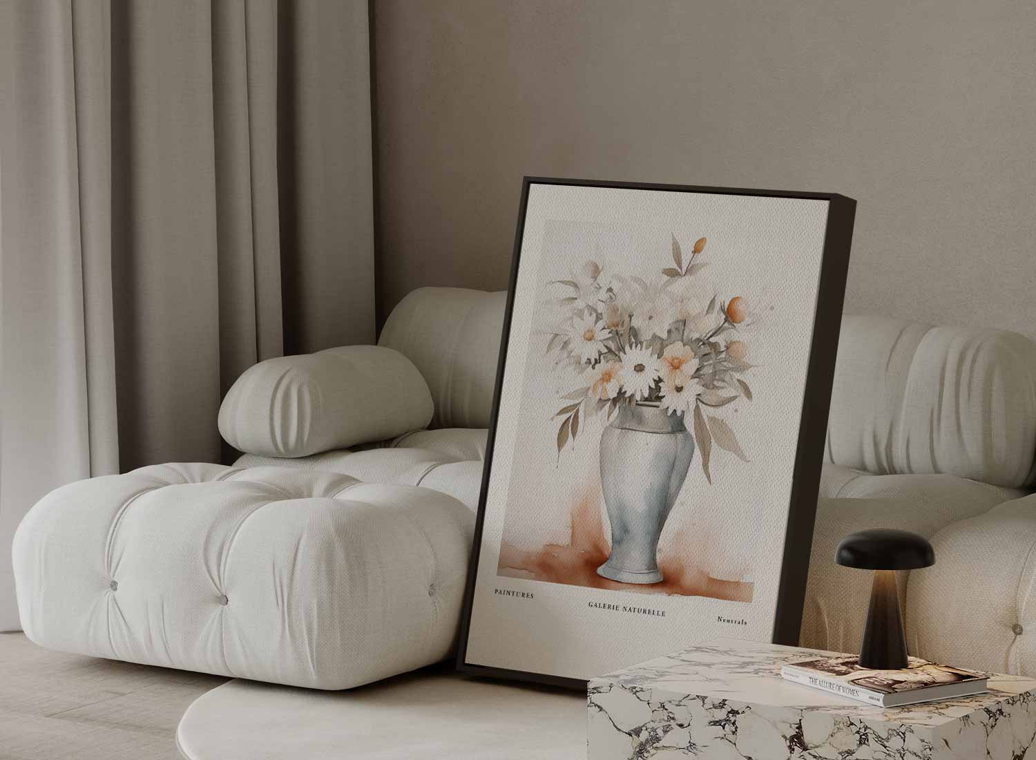 Neutrals Bloemenpracht in Aquarel Kunstwerk-canvas-dibond-plexiglas-wanddecoratie-WallArtistic