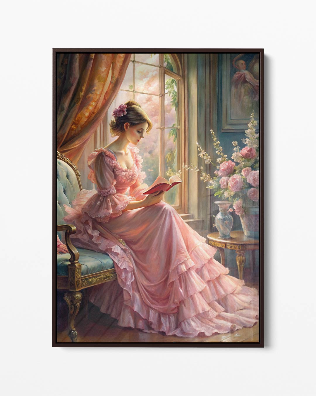 Romantische Lezer bij het Raam Kunstwerk-canvas-dibond-plexiglas-wanddecoratie-WallArtistic
