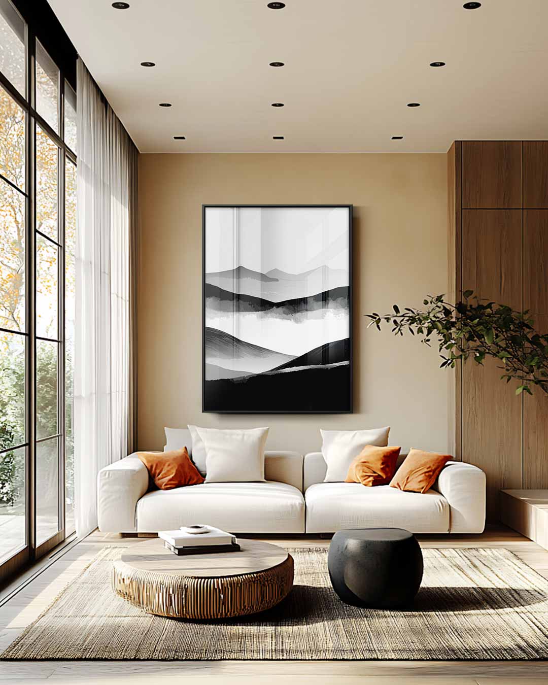 Sereen Landschap in Zwart & Wit Kunstwerk-canvas-dibond-plexiglas-wanddecoratie-WallArtistic