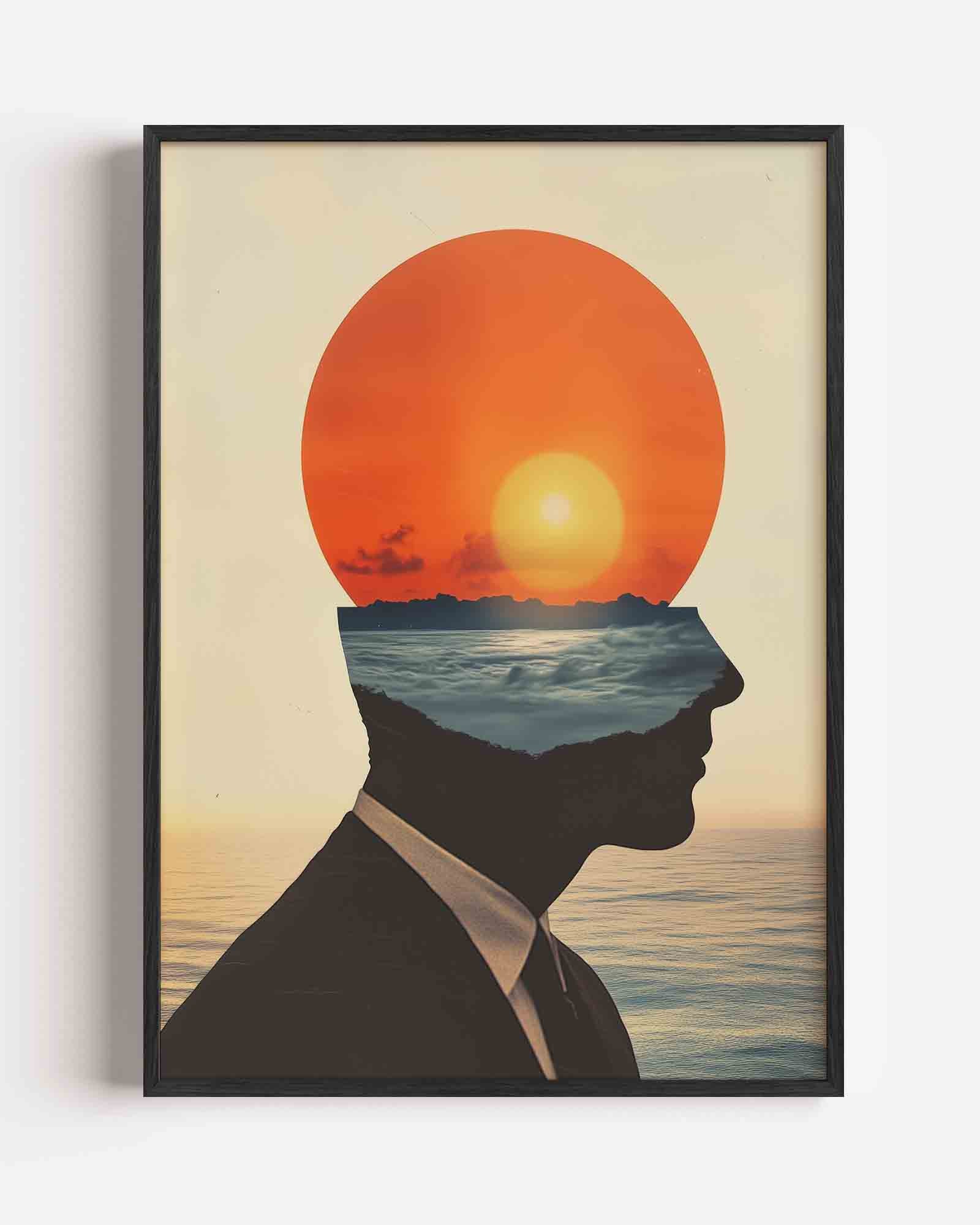 Silhouet met zonsondergang Poster