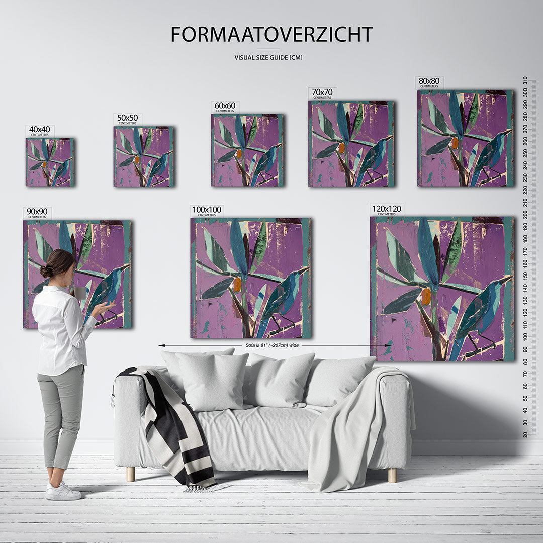 Vogelsilhouet met bladeren Kunstwerk