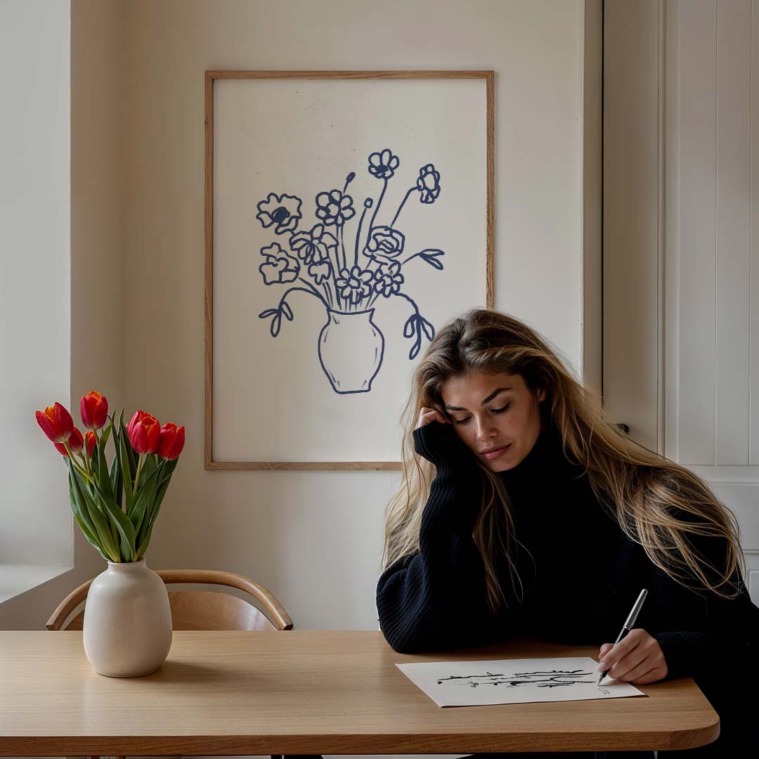 Bloemstilleven in Blauw Poster-WallArtistic