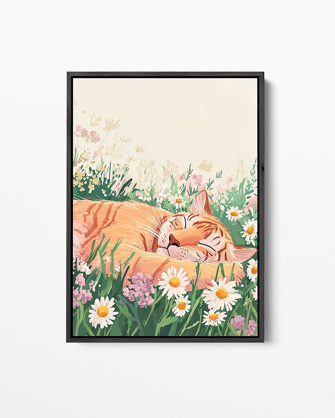 Dromende kat in bloemen Kunstwerk