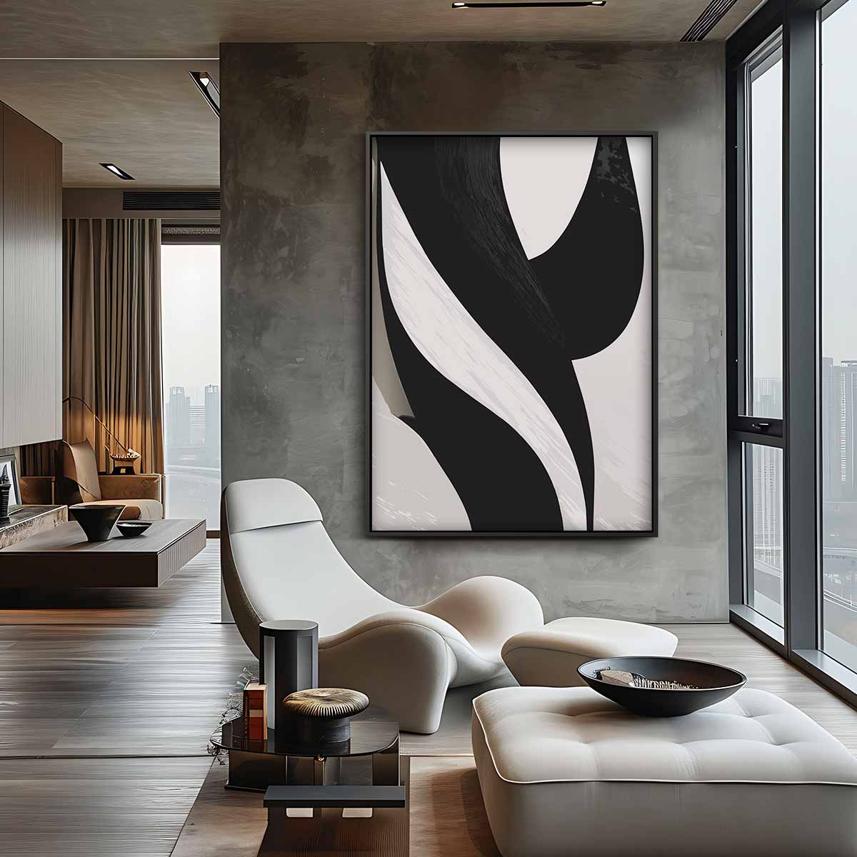 Elegante Vormen in Zwart en Wit Kunstwerk-canvas-dibond-plexiglas-wanddecoratie-WallArtistic