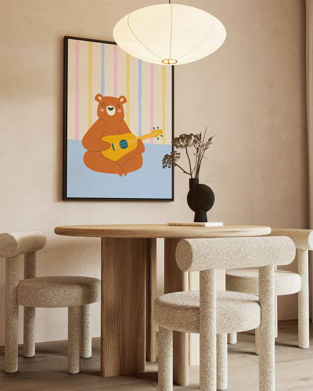 Muzikale Beer Met Gitaar Kunstwerk-canvas-dibond-plexiglas-wanddecoratie-WallArtistic
