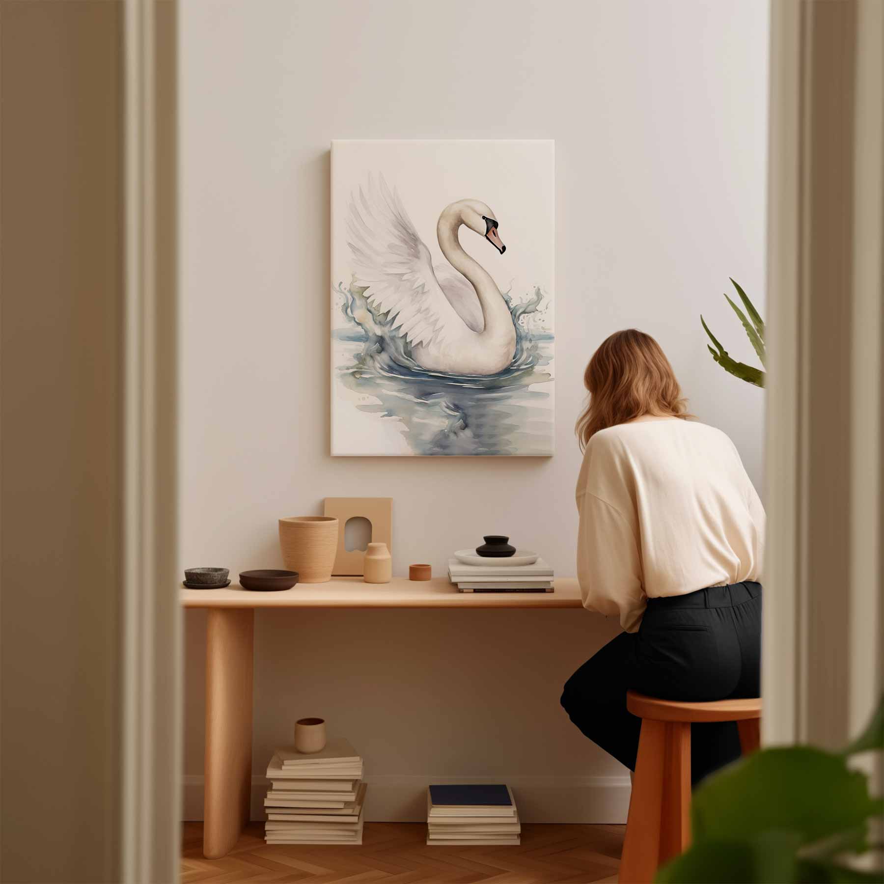 Elegante Zwaan in Beweging Kunstwerk-canvas-dibond-plexiglas-wanddecoratie-WallArtistic