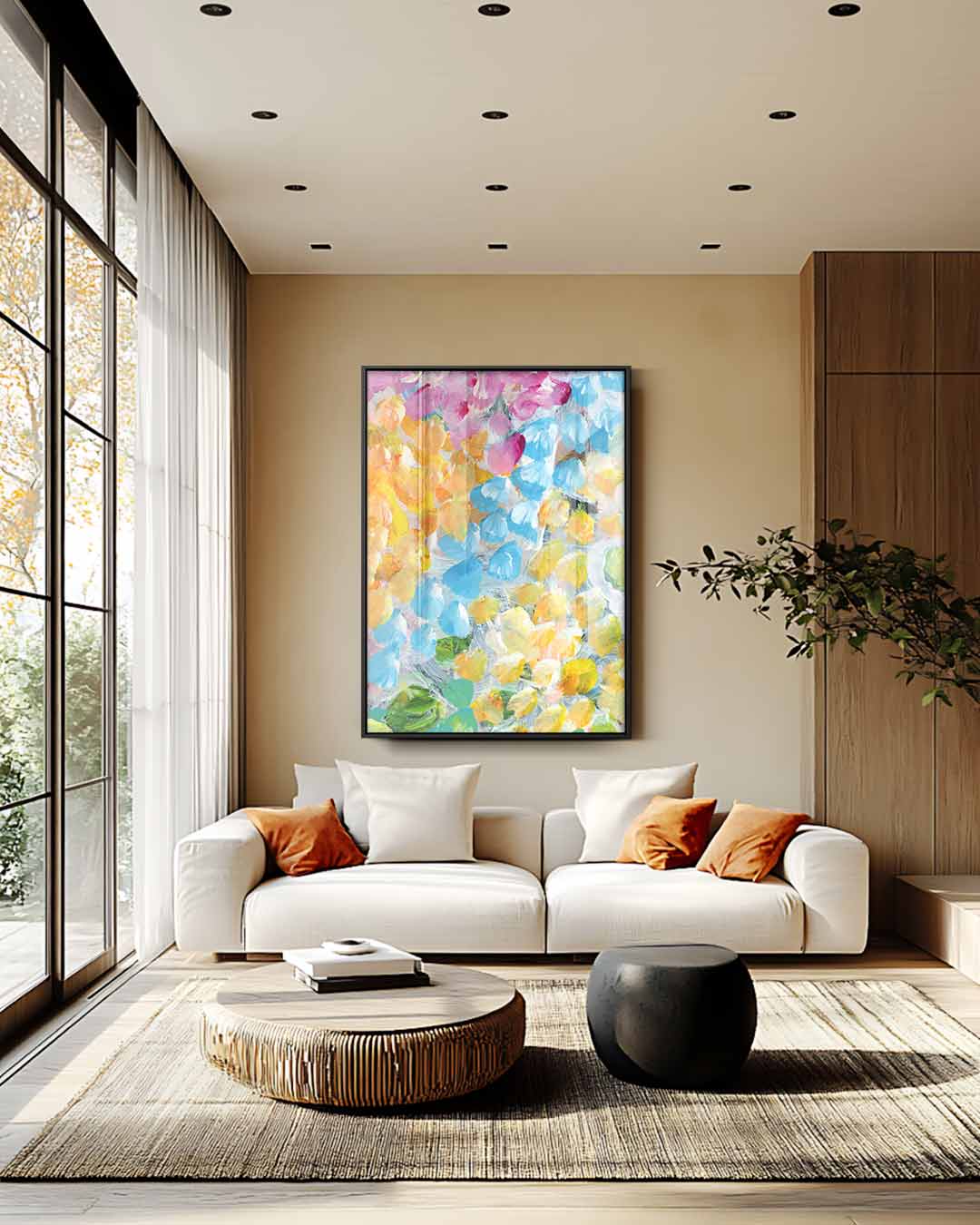 Vrolijke Kleurenexplosie Kunstwerk-canvas-dibond-plexiglas-wanddecoratie-WallArtistic