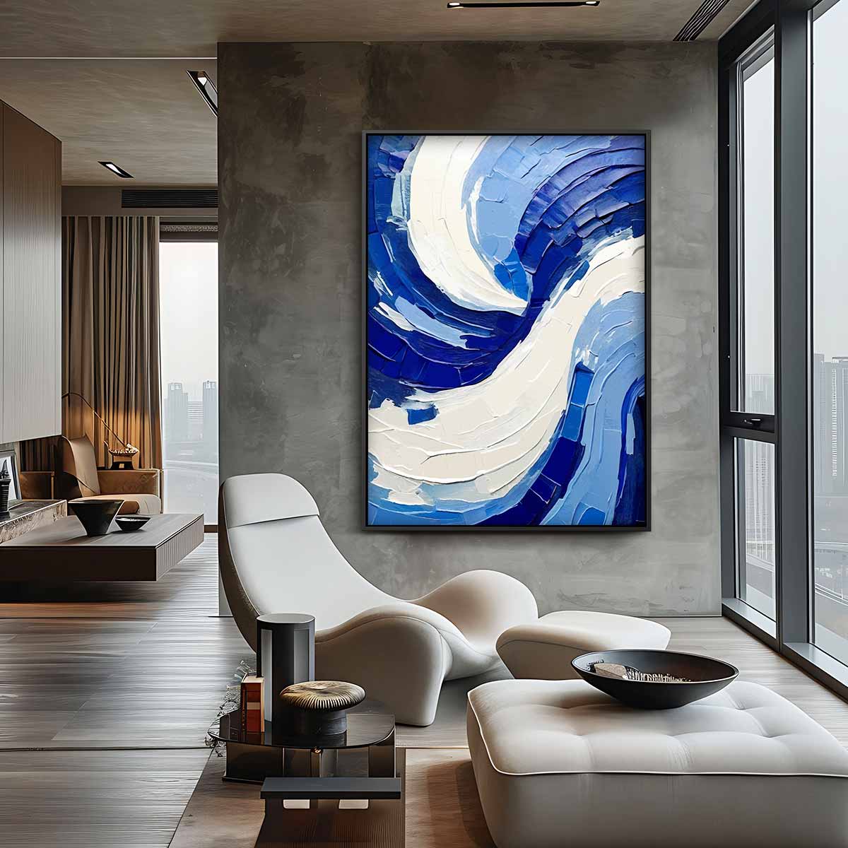 Golf van Blauwe Energie Kunstwerk-canvas-dibond-plexiglas-wanddecoratie-WallArtistic