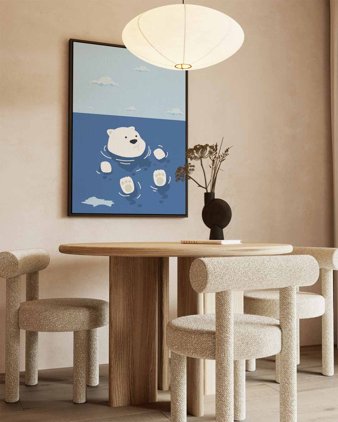 Dobberende IJsbeer in Blauwe Zee Kunstwerk-canvas-dibond-plexiglas-wanddecoratie-WallArtistic