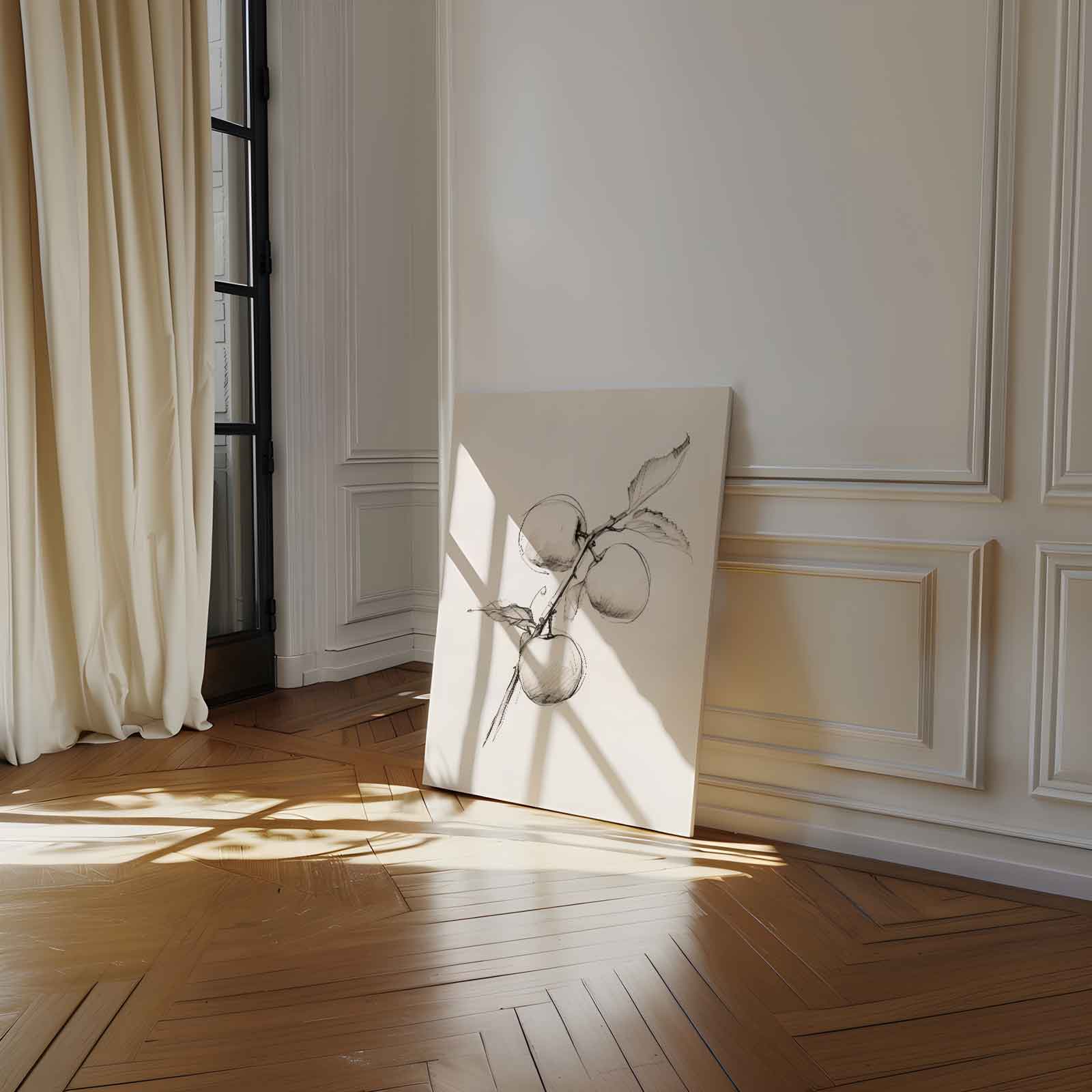 Potloodschets van Appeltakken Kunstwerk-canvas-dibond-plexiglas-wanddecoratie-WallArtistic