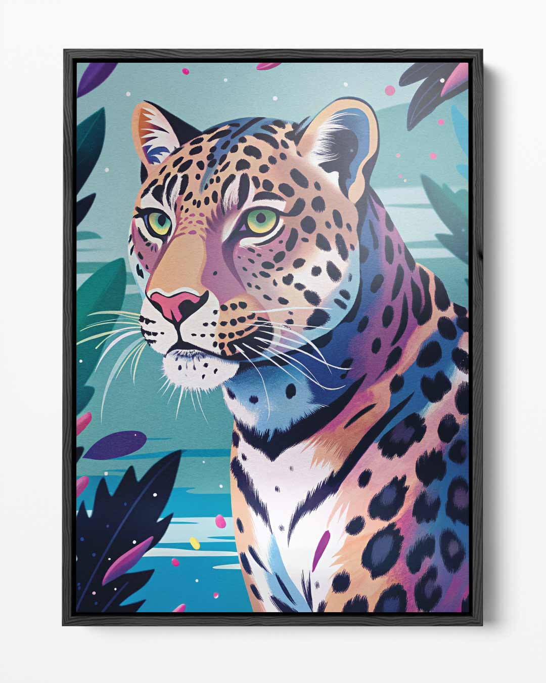 Elegante Luipaard in Kleurrijke Jungle Kunstwerk-canvas-dibond-plexiglas-wanddecoratie-WallArtistic
