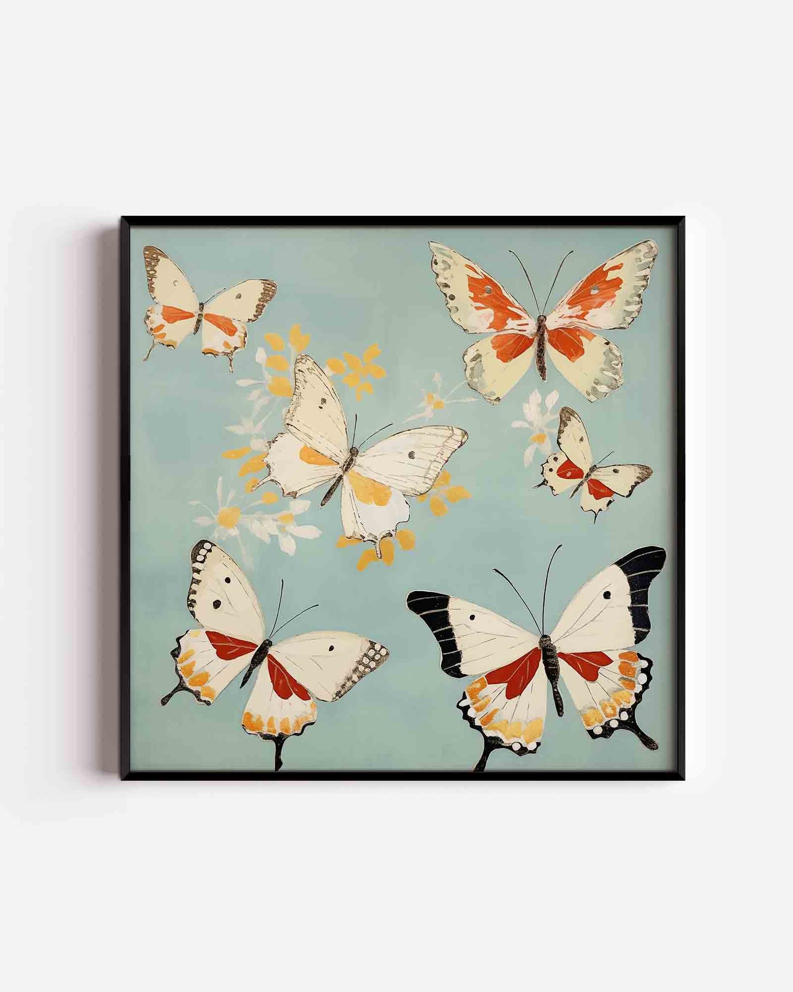 Vlinders op blauwe achtergrond Poster