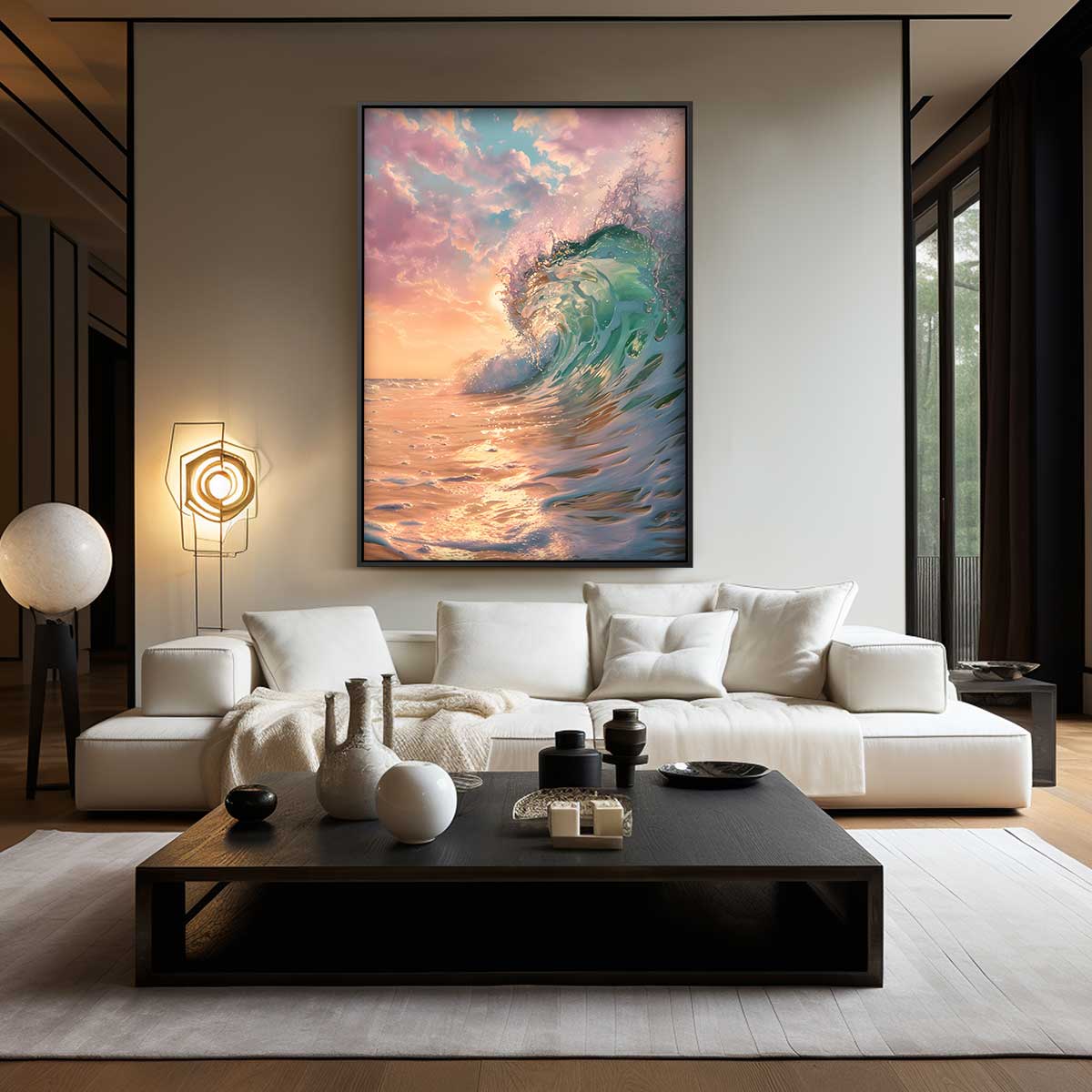 Golven in de Zonsondergang Kunstwerk-canvas-dibond-plexiglas-wanddecoratie-WallArtistic