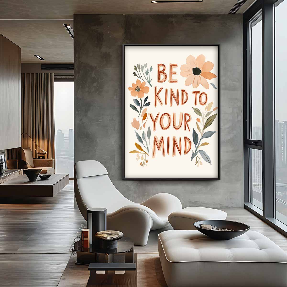 Be Kind to Your Mind Floral Print Kunstwerk-canvas-dibond-plexiglas-wanddecoratie-WallArtistic