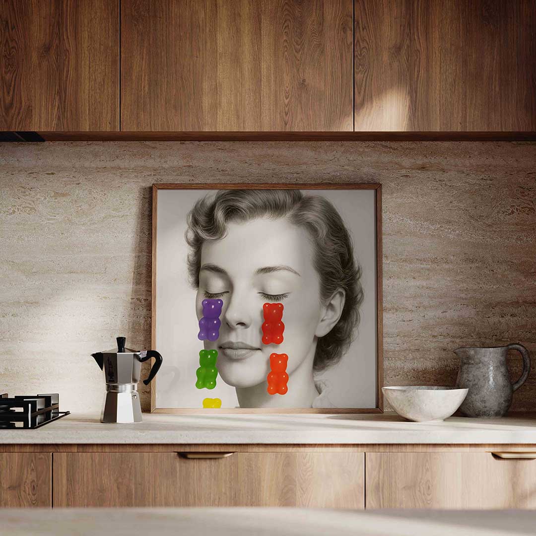 Vrouw met kleurrijke beren Poster