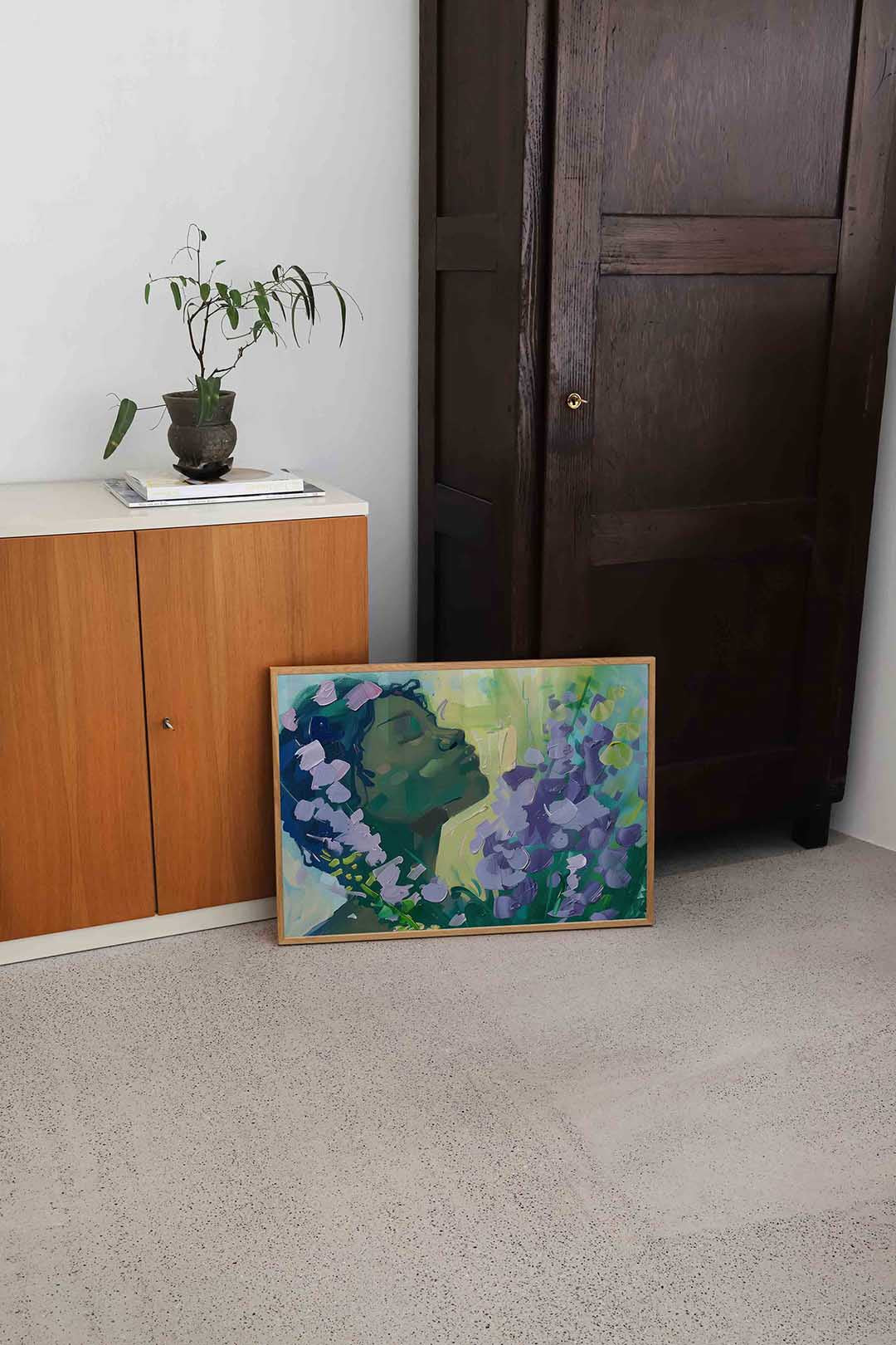 Bloemen en gezicht Poster