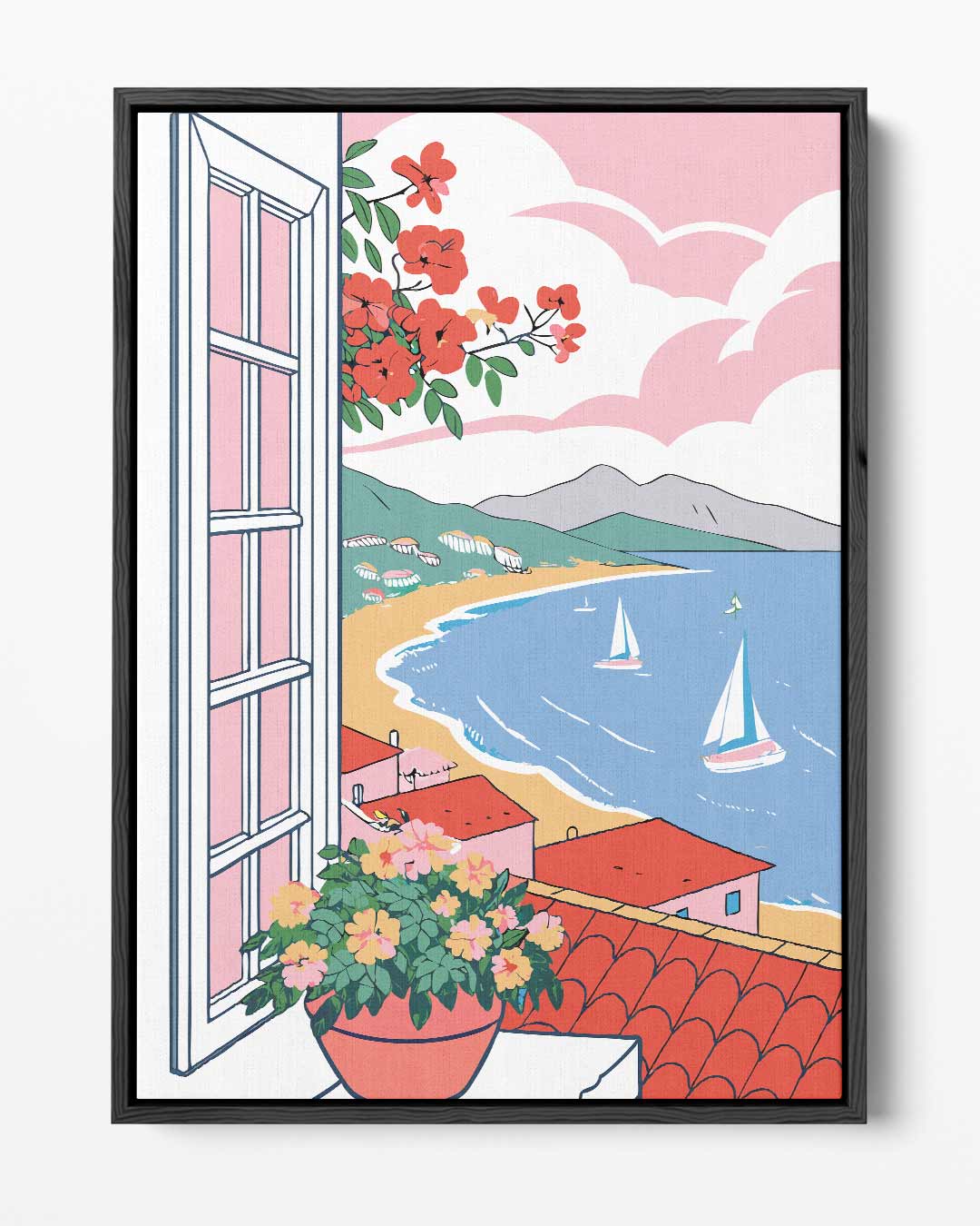 Uitzicht op een Zonnige Kust Kunstwerk-canvas-dibond-plexiglas-wanddecoratie-WallArtistic