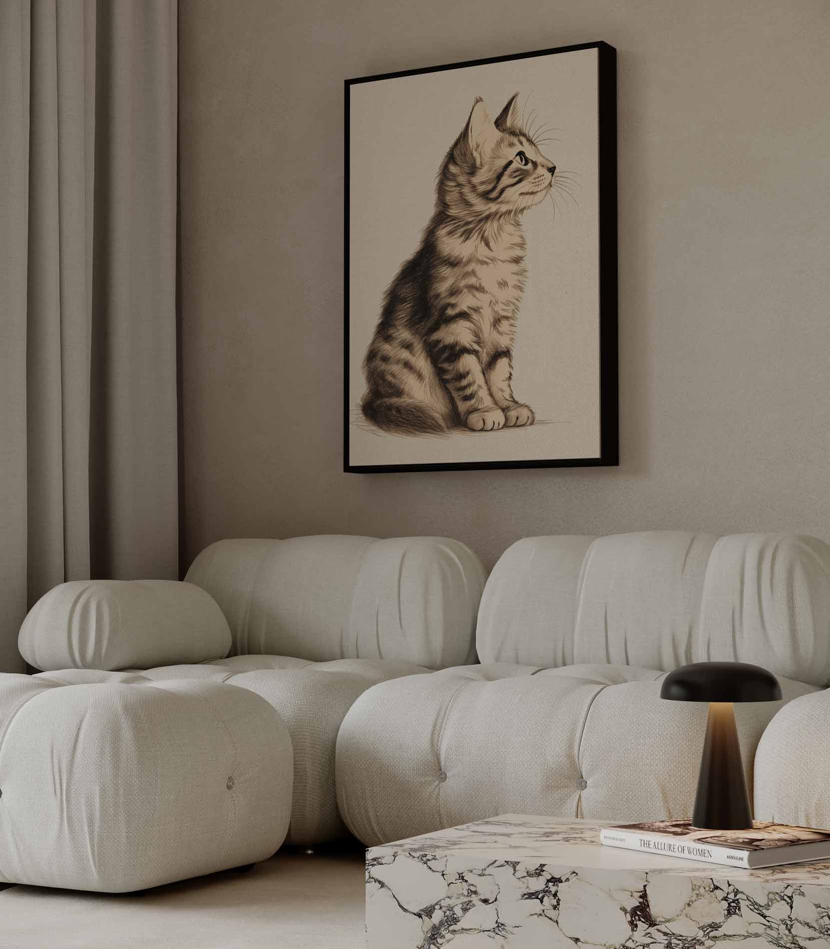 Elegante Kat Schets Kunstwerk-canvas-dibond-plexiglas-wanddecoratie-WallArtistic