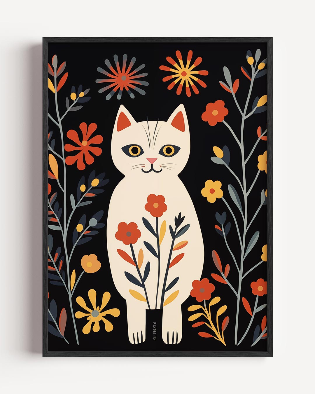 Vrolijke Kattenposter met Bloemen Poster-WallArtistic
