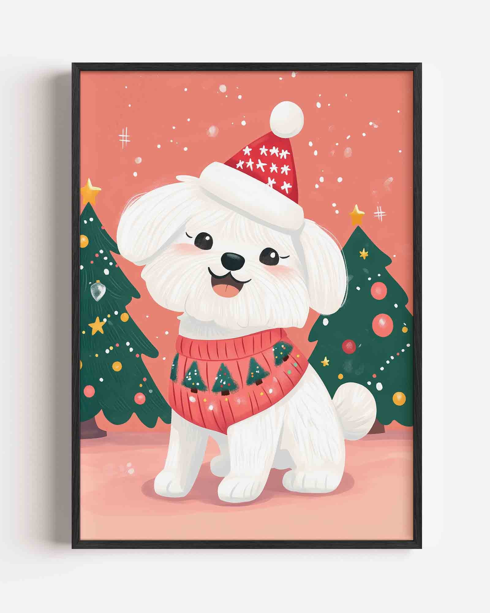 Hond met kersttrui Poster