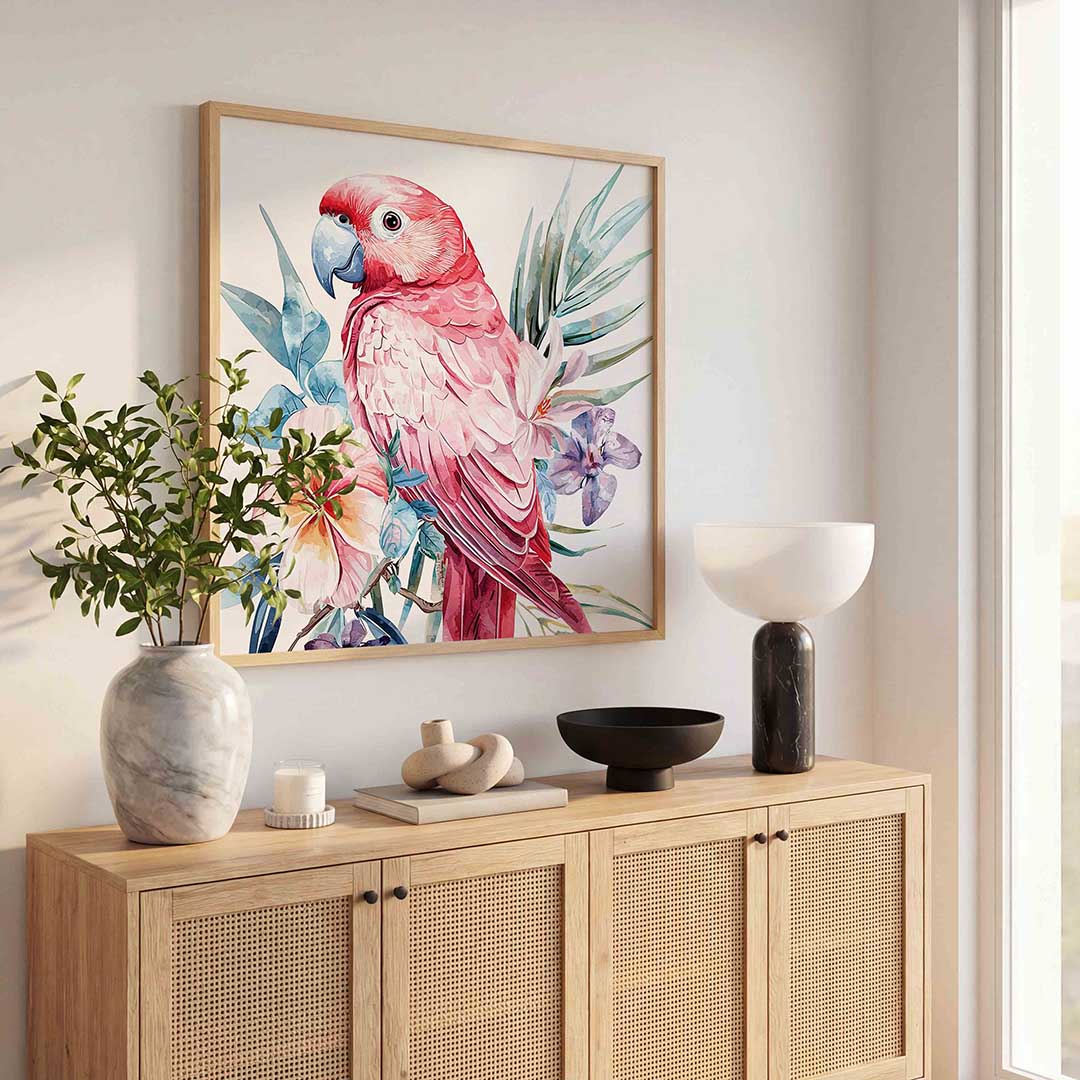 Papegaai en bloemen Poster