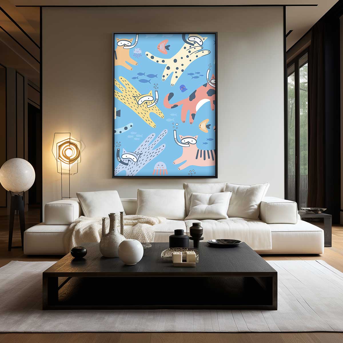 Duikende Katten Avontuur Kunstwerk-canvas-dibond-plexiglas-wanddecoratie-WallArtistic