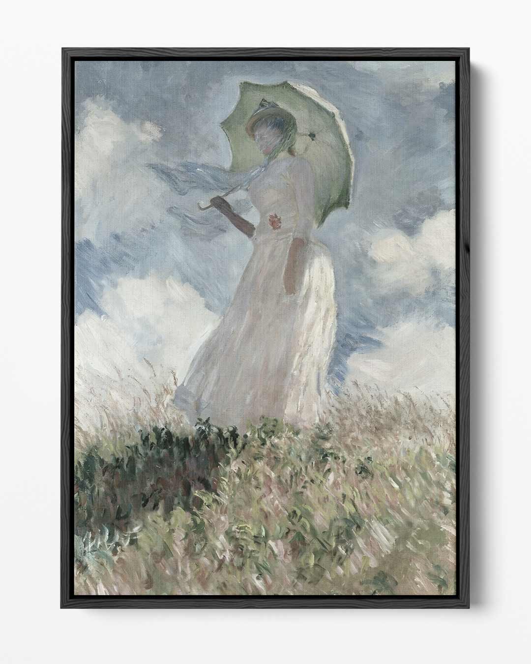 Vrouw met Paraplu in het Veld Kunstwerk-canvas-dibond-plexiglas-wanddecoratie-WallArtistic