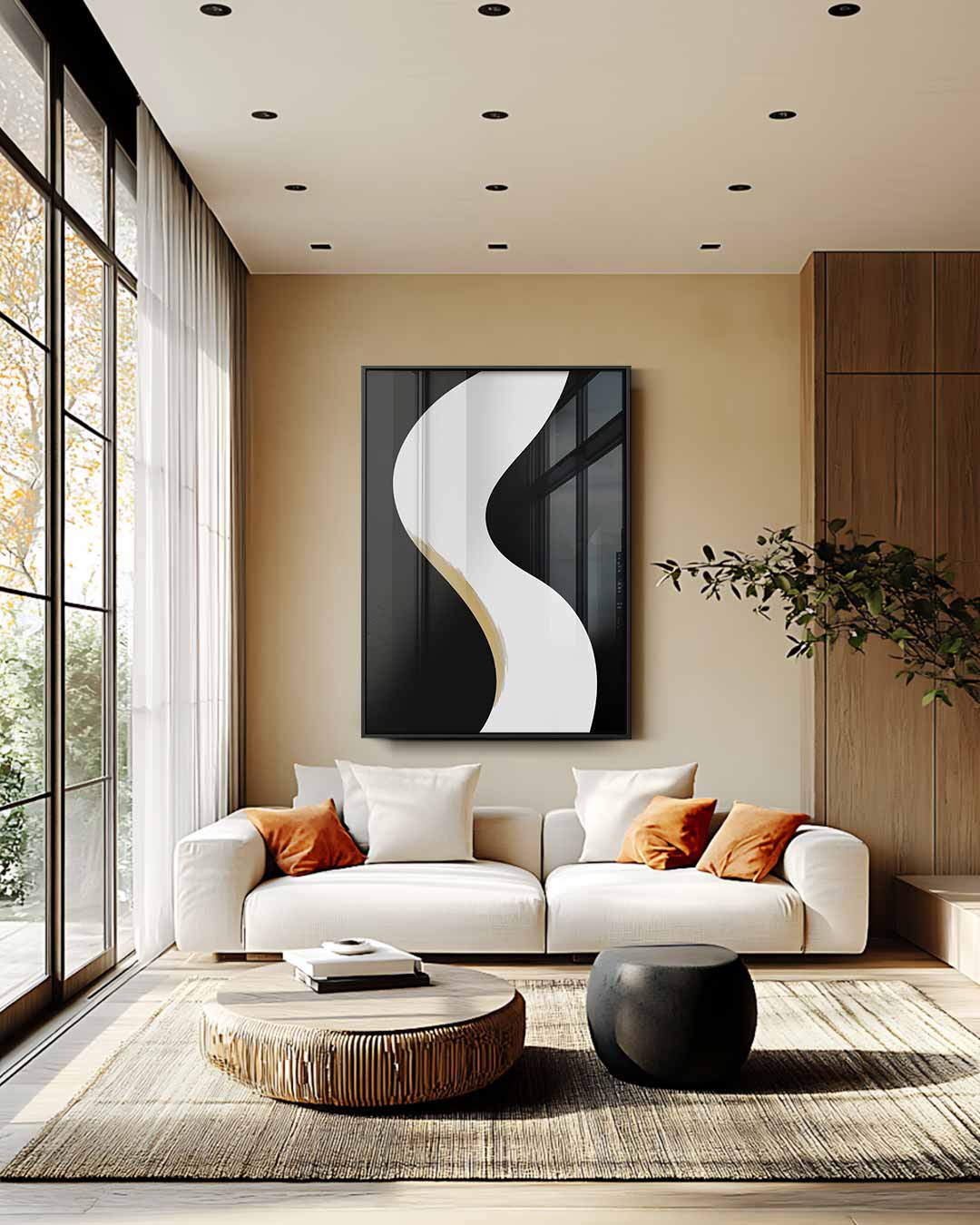 Golvende Sfeer in Zwart en Wit Kunstwerk-canvas-dibond-plexiglas-wanddecoratie-WallArtistic