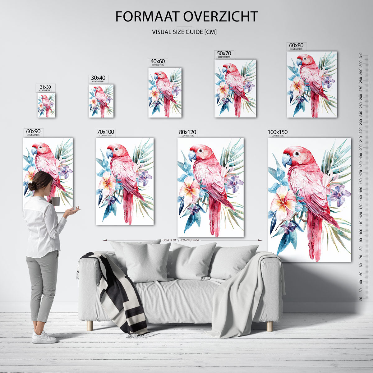 Papegaai met bloemen Poster