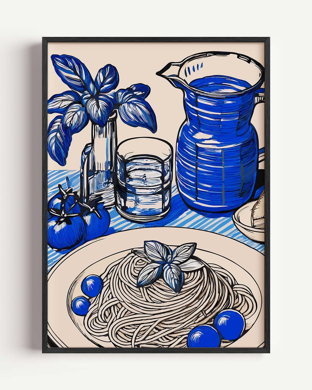 Stijlvolle Keukenposter met Blauwe Accenten Poster