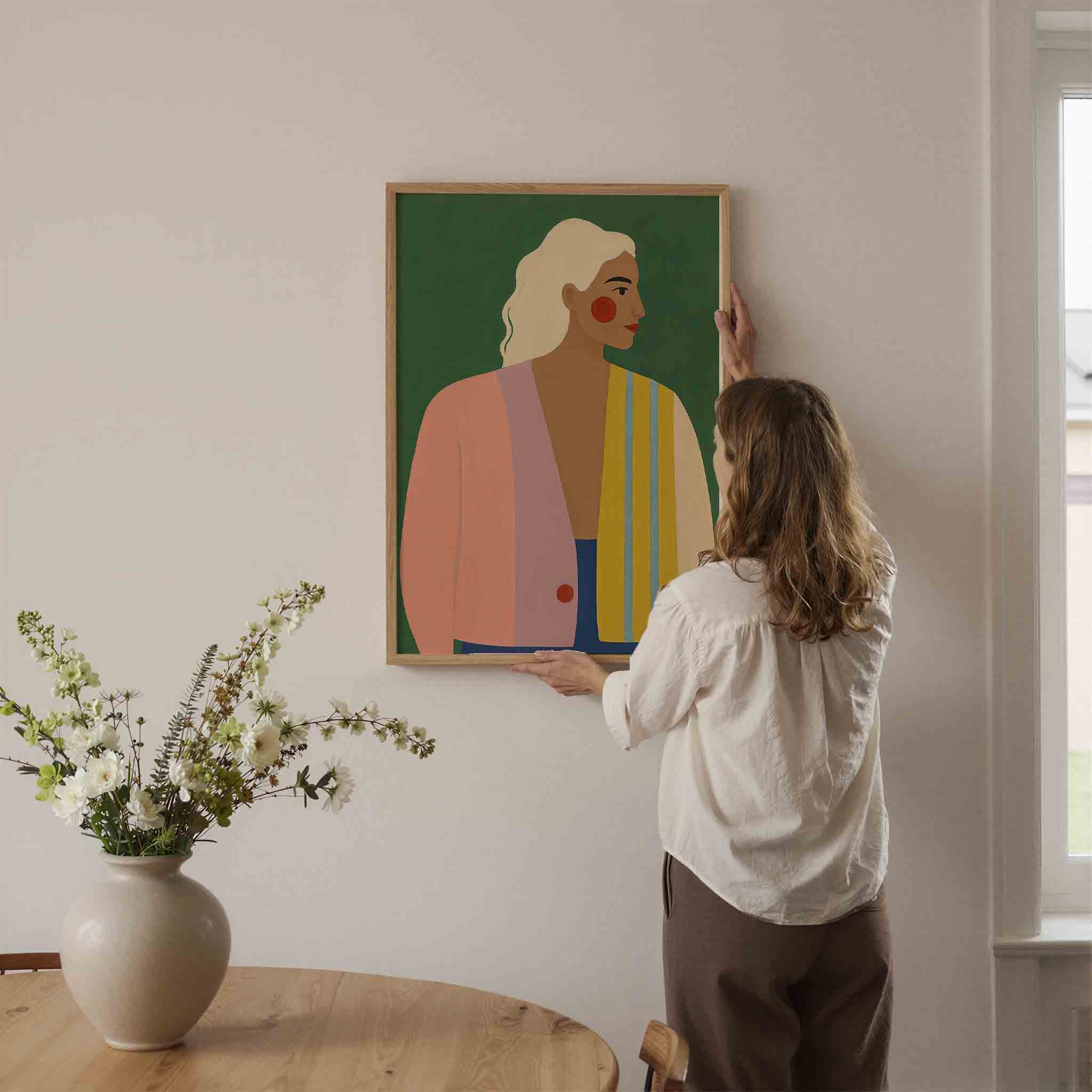 Vrouwelijk profiel met kleurrijke kleding Poster